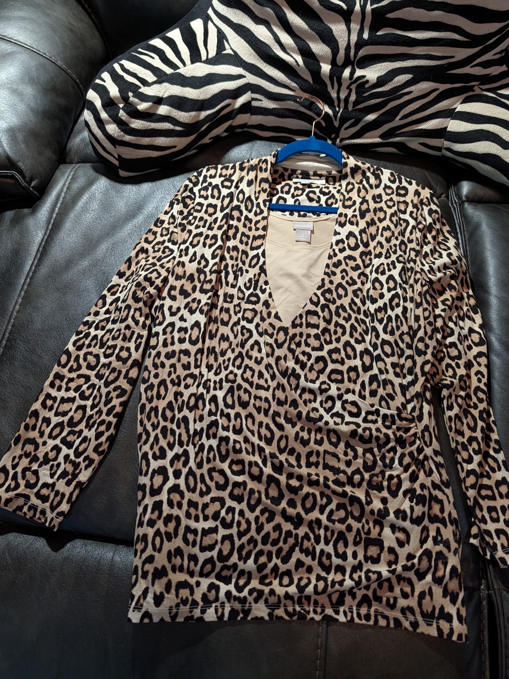 SET OF 2-Chico's Leopard Print V-Neck Blouse AND matching Tank Top-Beige & Black